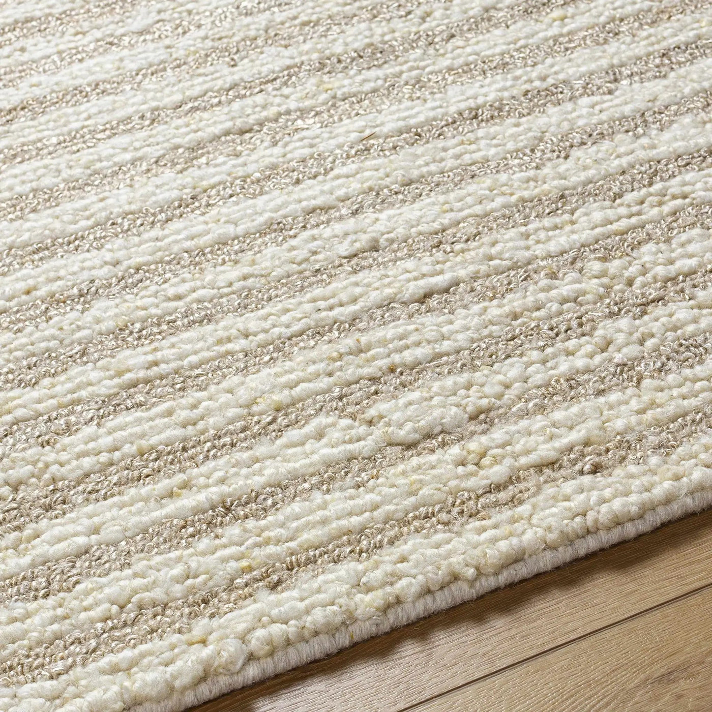 Saku Cream Striped Wool Rug - Clearance by Boutique Rugs