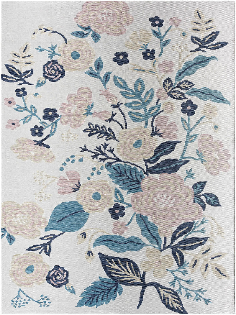 Ponto Cream & Blue Floral Outdoor Area Rug - Clearance by Boutique Rugs