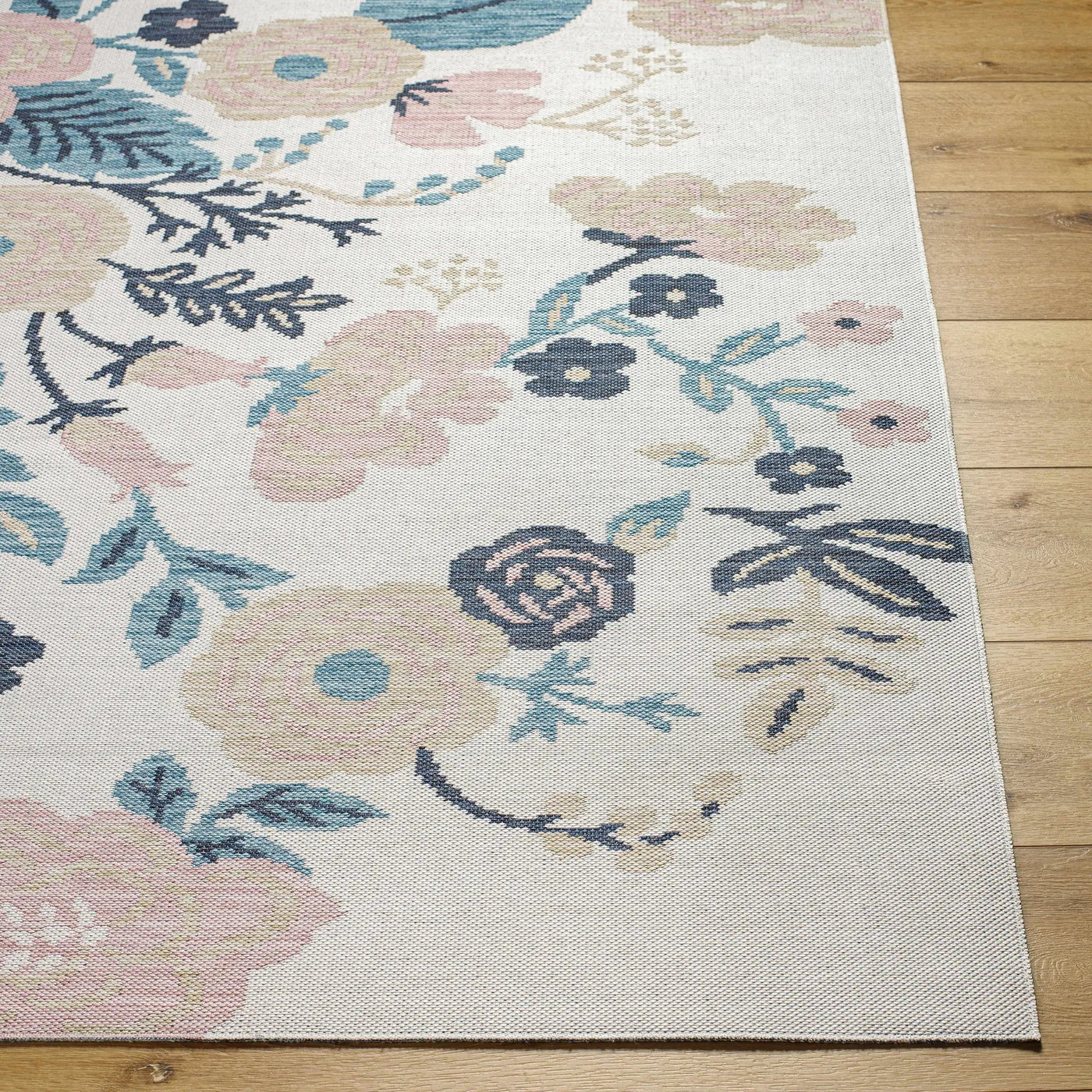 Ponto Cream & Blue Floral Outdoor Area Rug - Clearance by Boutique Rugs