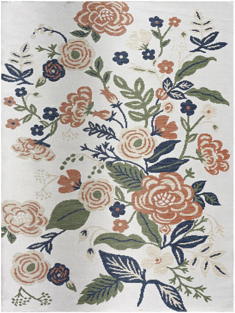 Ponto Cream & Green Floral Outdoor Area Rug - Clearance by Boutique Rugs