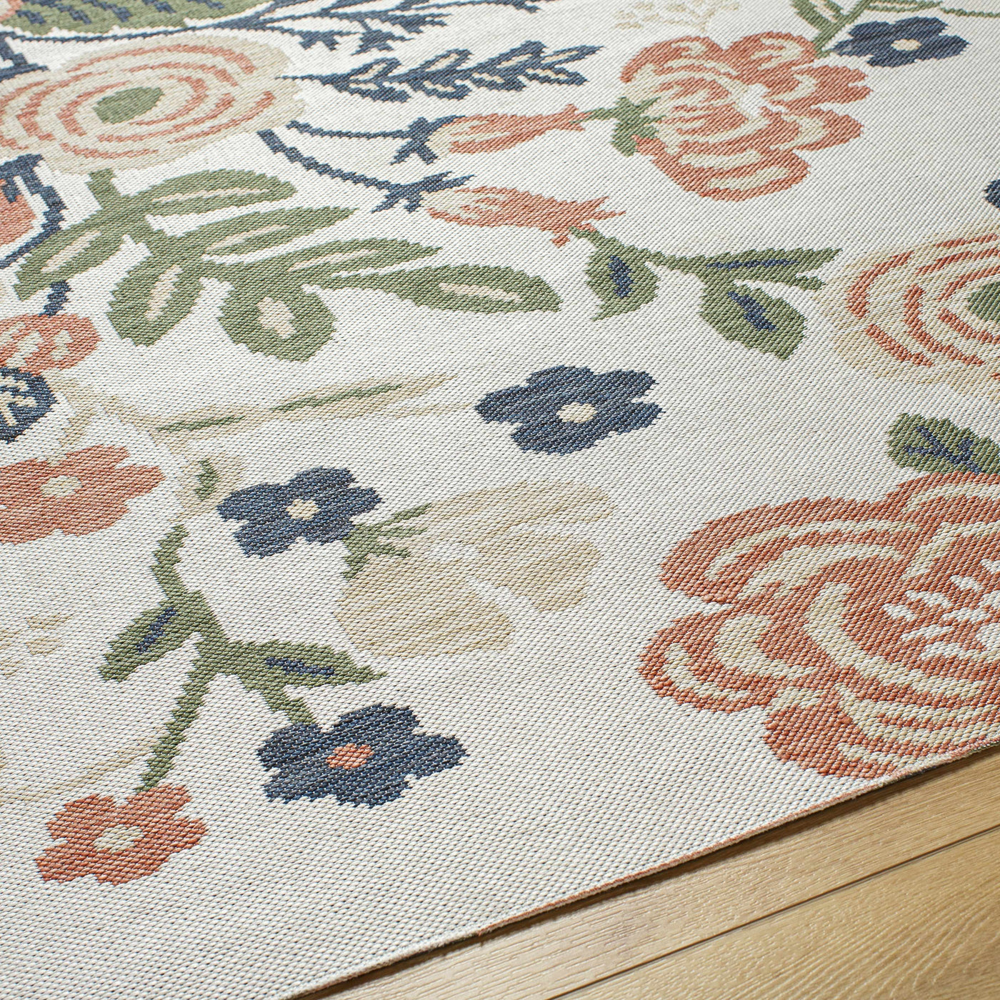 Ponto Cream & Green Floral Outdoor Area Rug - Clearance by Boutique Rugs