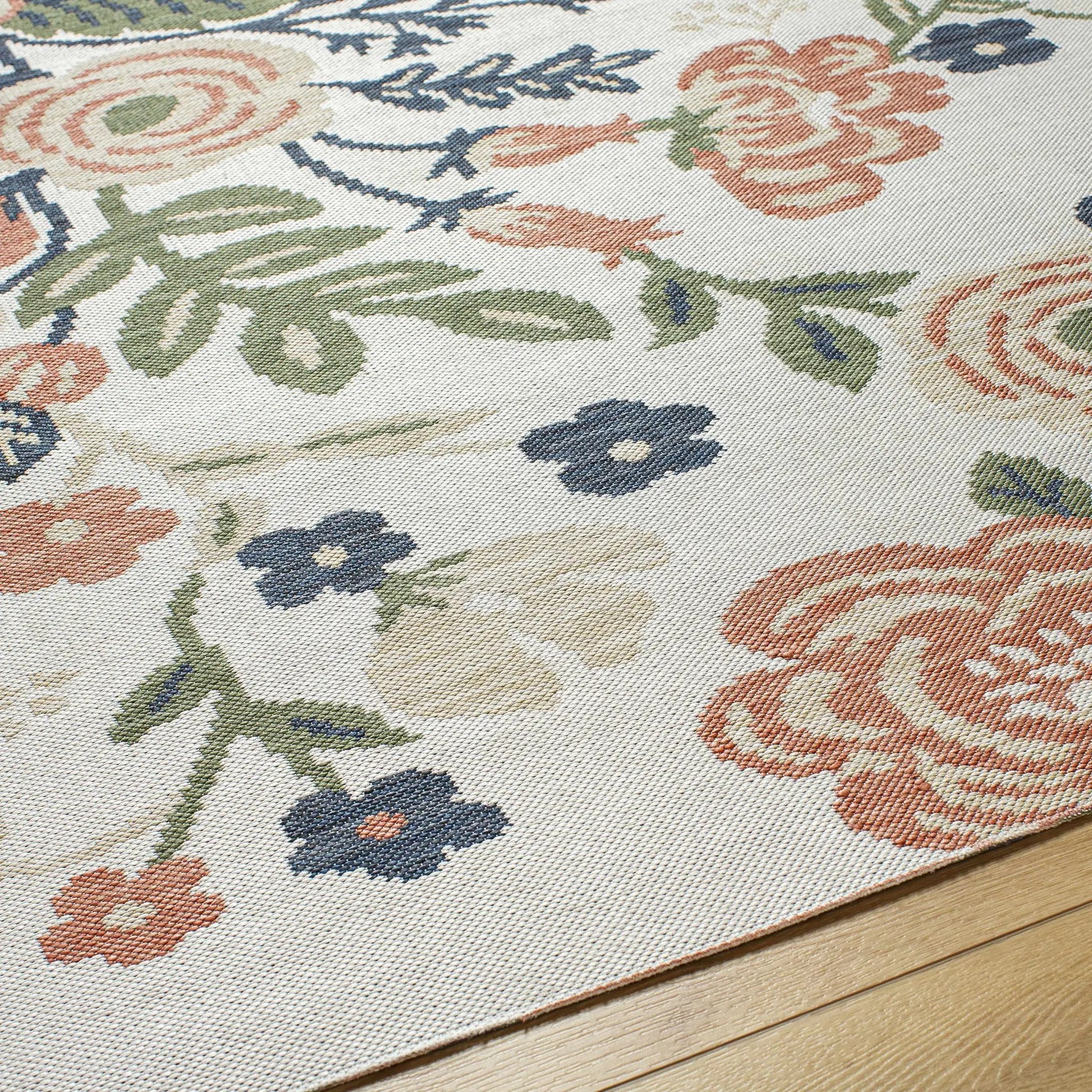 Ponto Cream & Green Floral Outdoor Area Rug - Clearance by Boutique Rugs