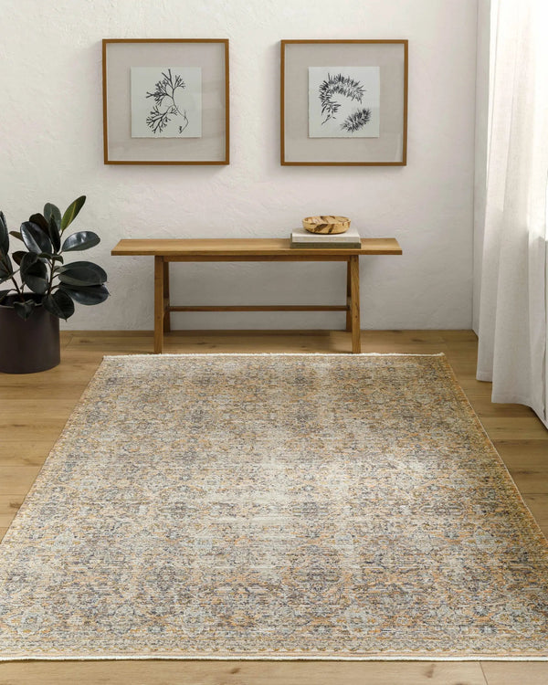 Margaret Beige & Blue Washable Outdoor Rug - Becki Owens x Livabliss - Clearance, installed in a room