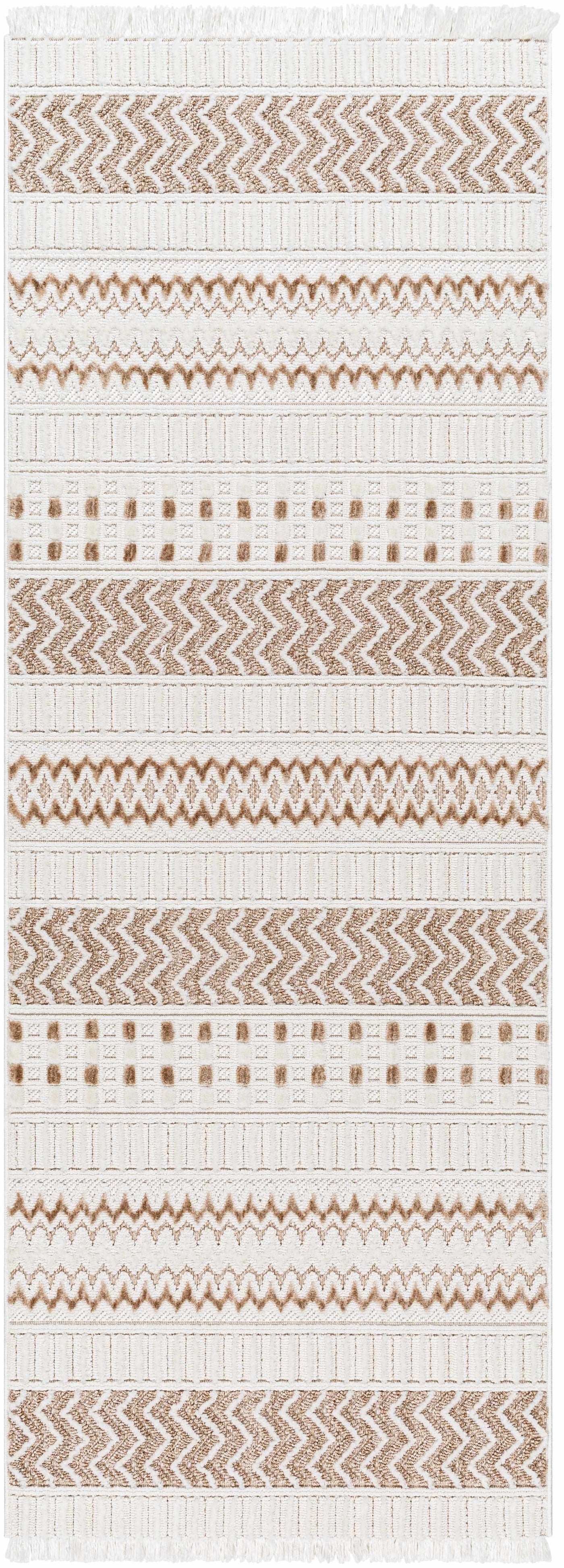 Eiko Beige Textured Saxony Rug with Fringes - Clearance by Boutique Rugs