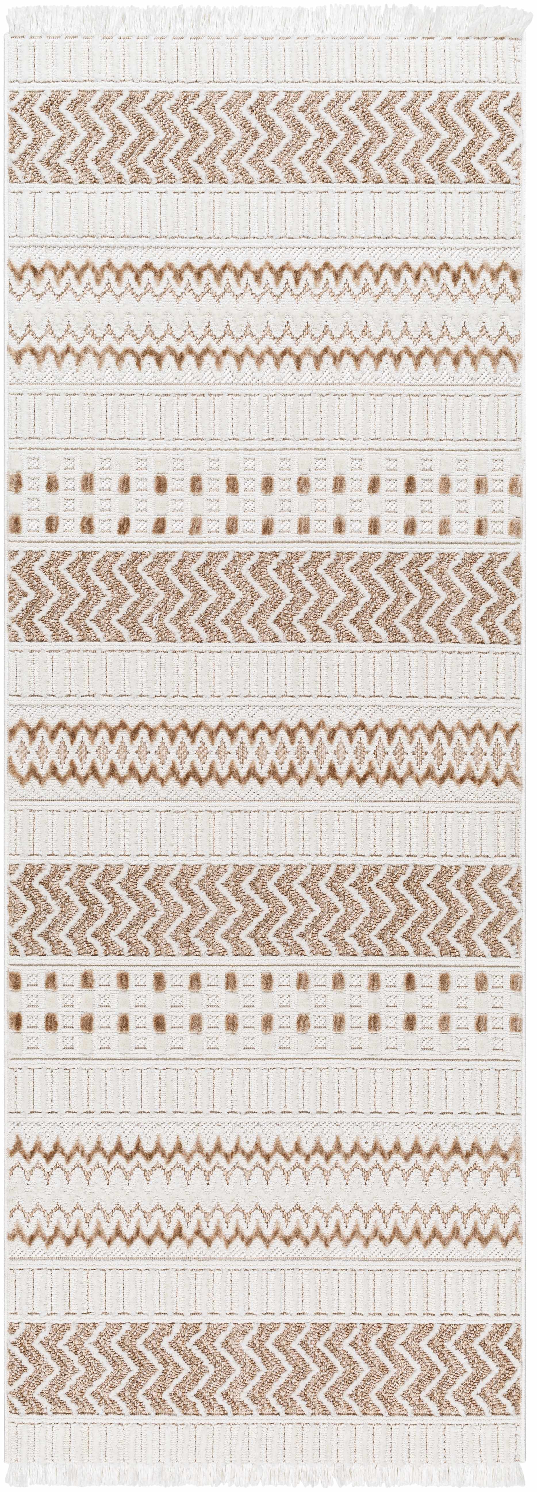 Eiko Beige Textured Saxony Rug with Fringes - Clearance by Boutique Rugs