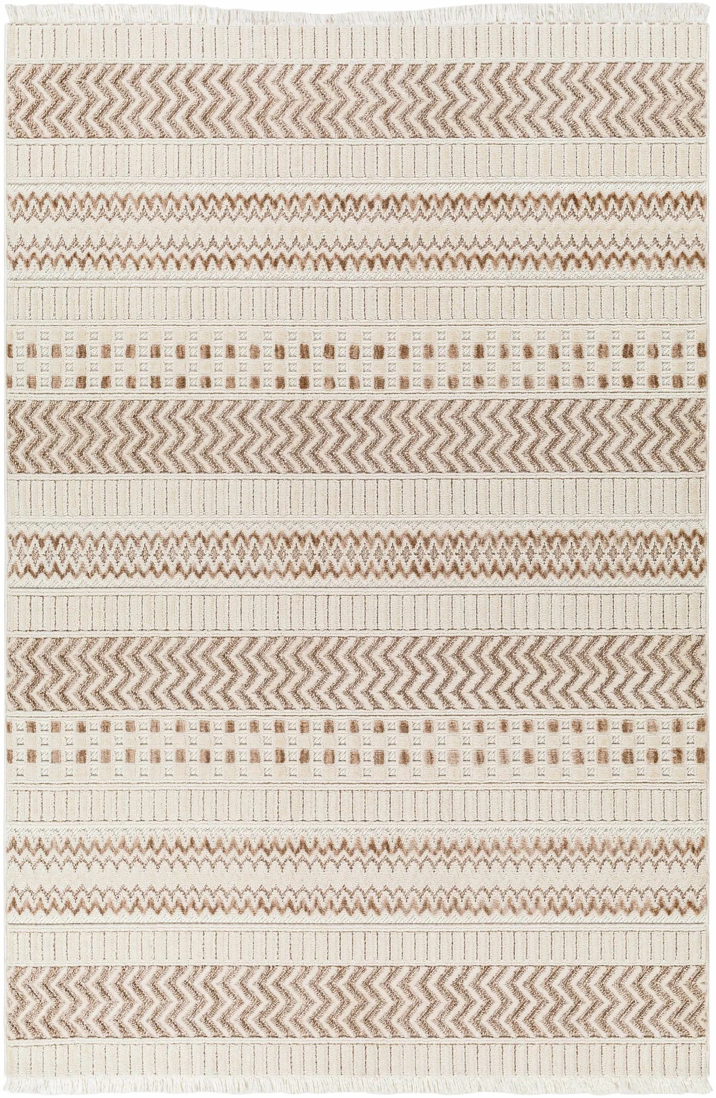Eiko Beige Textured Saxony Rug with Fringes - Clearance by Boutique Rugs