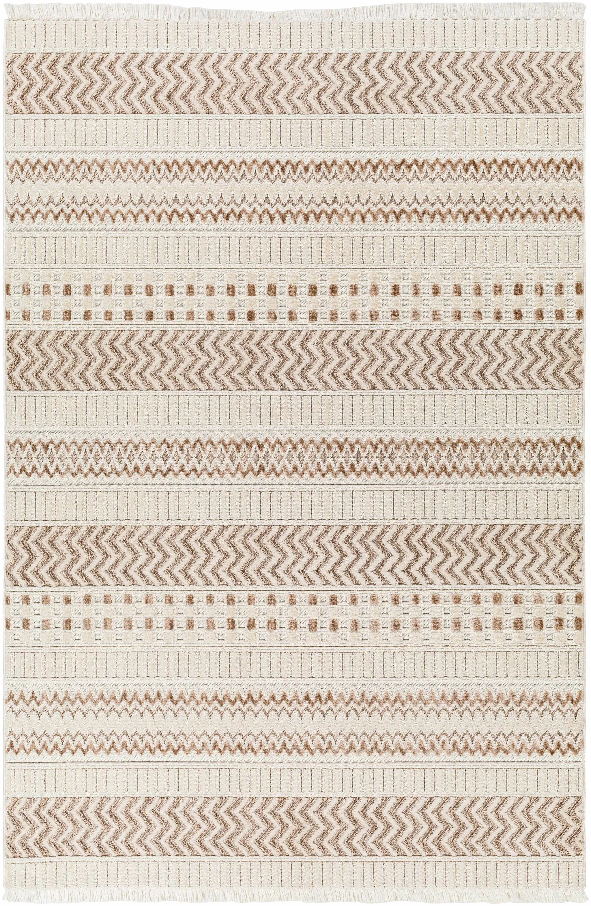 Eiko Beige Textured Saxony Rug with Fringes - Clearance by Boutique Rugs