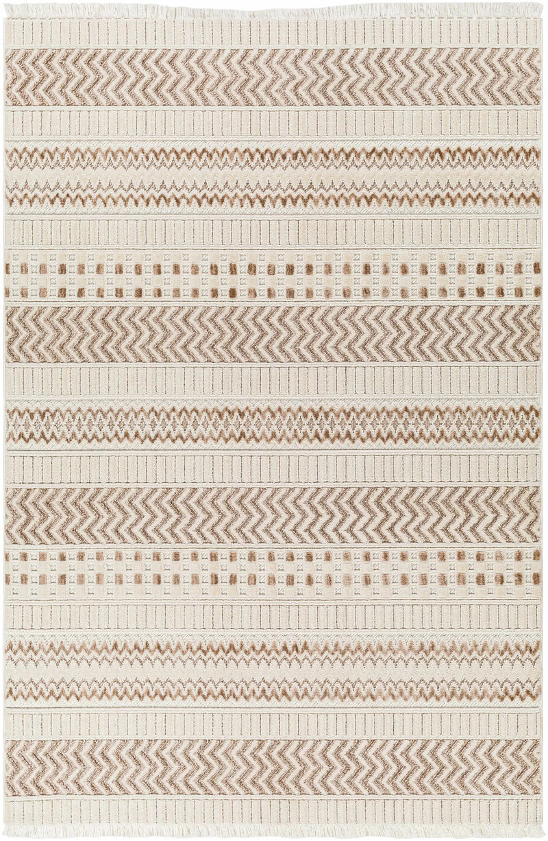 Eiko Beige Textured Saxony Rug with Fringes - Clearance by Boutique Rugs