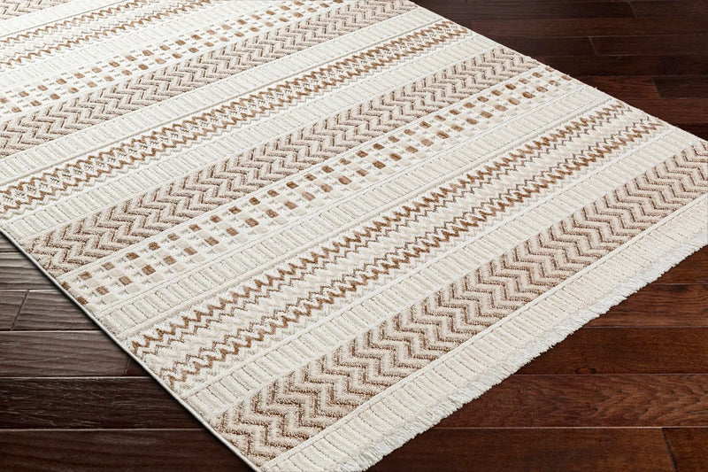 Eiko Beige Textured Saxony Rug with Fringes - Clearance by Boutique Rugs