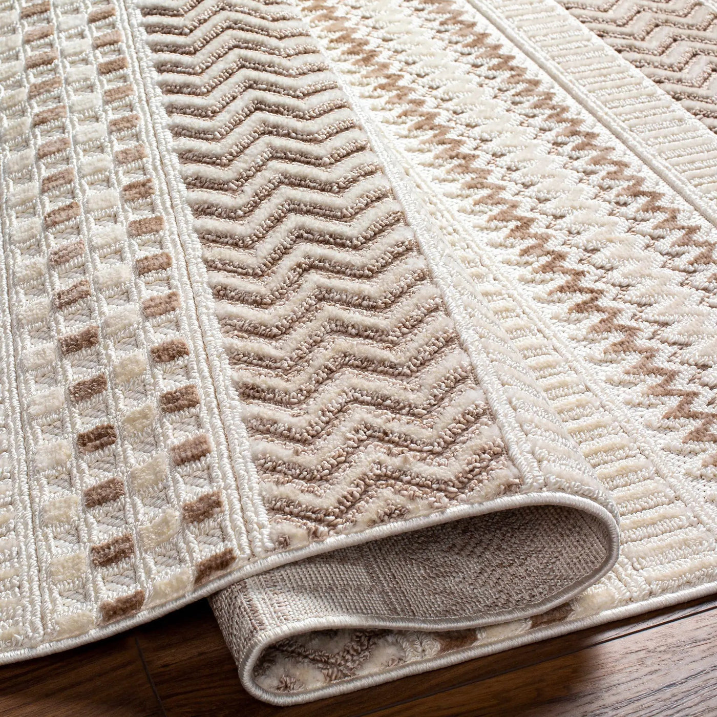 Eiko Beige Textured Saxony Rug with Fringes - Clearance by Boutique Rugs
