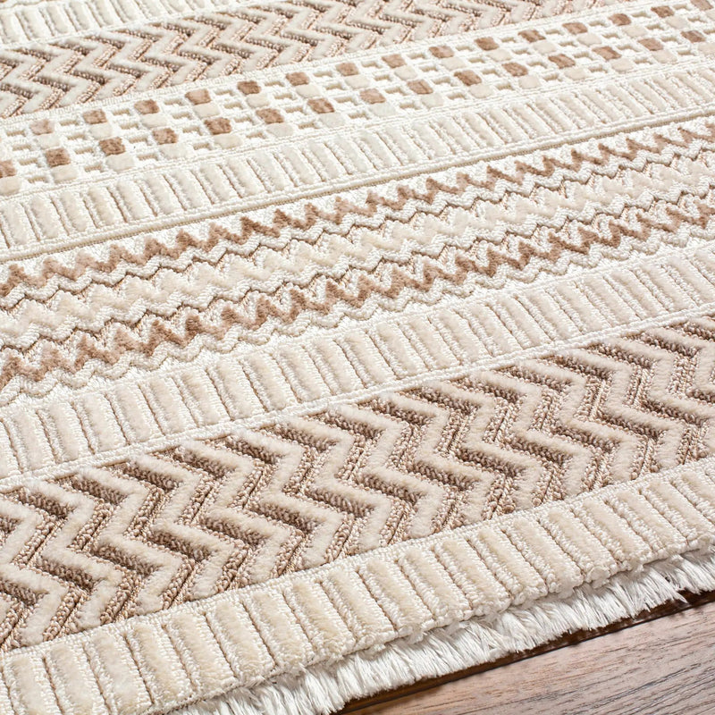 Eiko Beige Textured Saxony Rug with Fringes - Clearance by Boutique Rugs