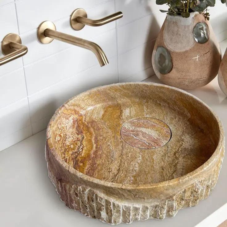 Scabos Gold Travertine Vessel Sink - Rustic Stone 18 Diameter by GobekDesign