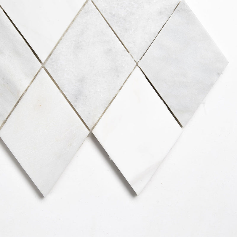 Calacata T, Carrara T, Afyon White Multi Finish Scottish Diamond Marble Mosaics 9 5/16x10 1/2 Marble Multi Finish 12x12 Mosaics — 1
