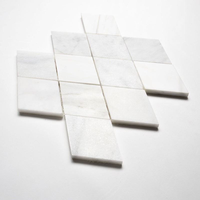 Calacata T, Carrara T, Afyon White Multi Finish Scottish Diamond Marble Mosaics 9 5/16x10 1/2 Marble Multi Finish 12x12 Mosaics — 3