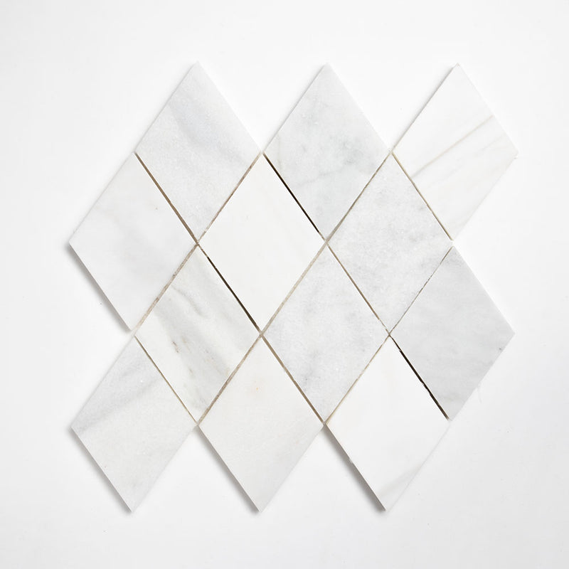 Calacata T, Carrara T, Afyon White Multi Finish Scottish Diamond Marble Mosaics 9 5/16x10 1/2 Marble Multi Finish 12x12 Mosaics