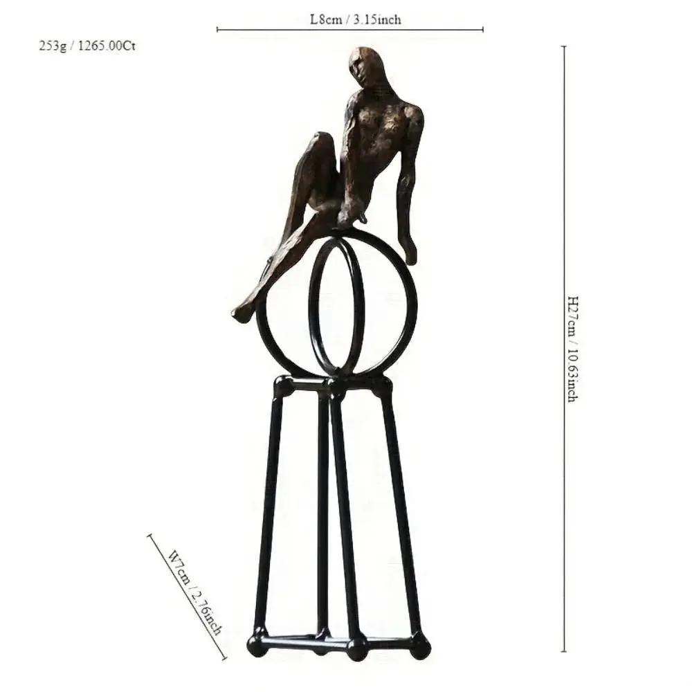 Abstract Seated Figure Sculpture on Geometric Stand – Modern Iron Table Decor by House Of Avana