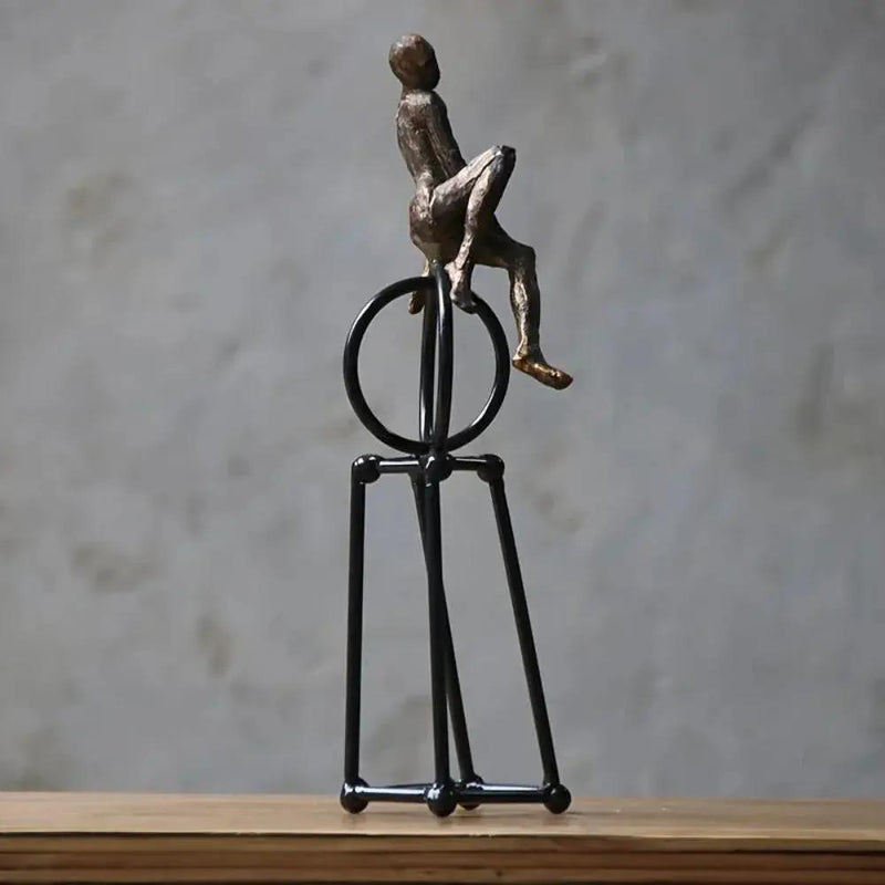 Abstract Seated Figure Sculpture on Geometric Stand – Modern Iron Table Decor by House Of Avana