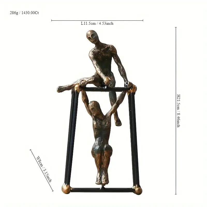 Abstract Two Figures Sculpture on Geometric Frame – Modern Bronze Iron Table Decor by House Of Avana