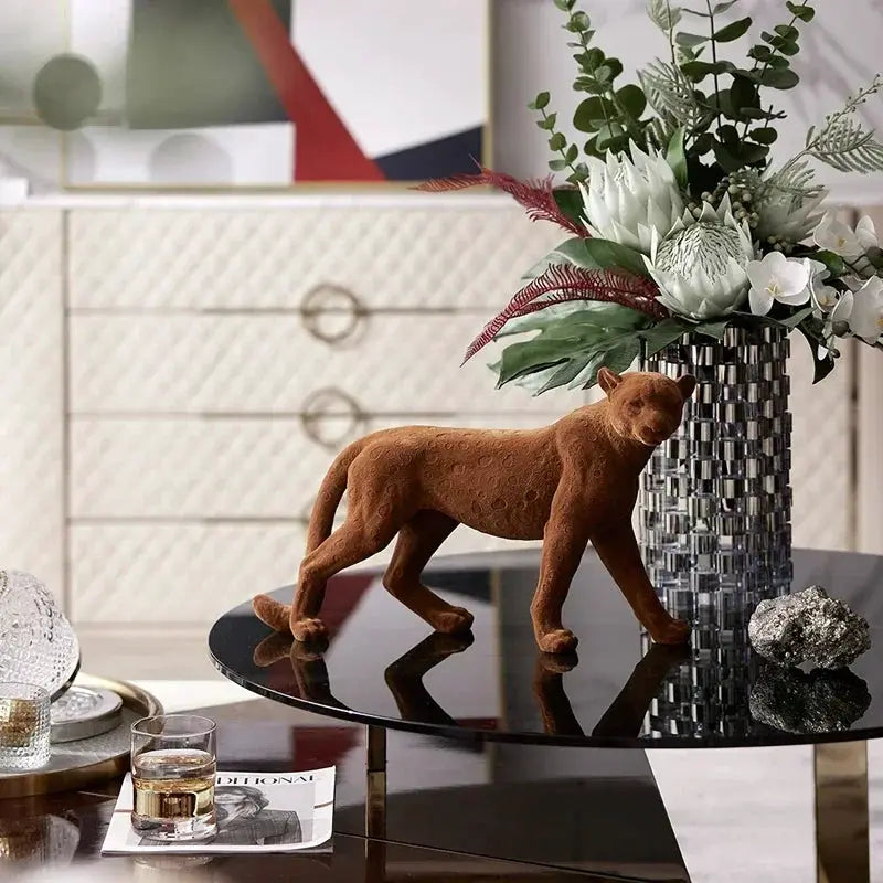 Suede Leopard Decorative Animal Sculpture by House Of Avana