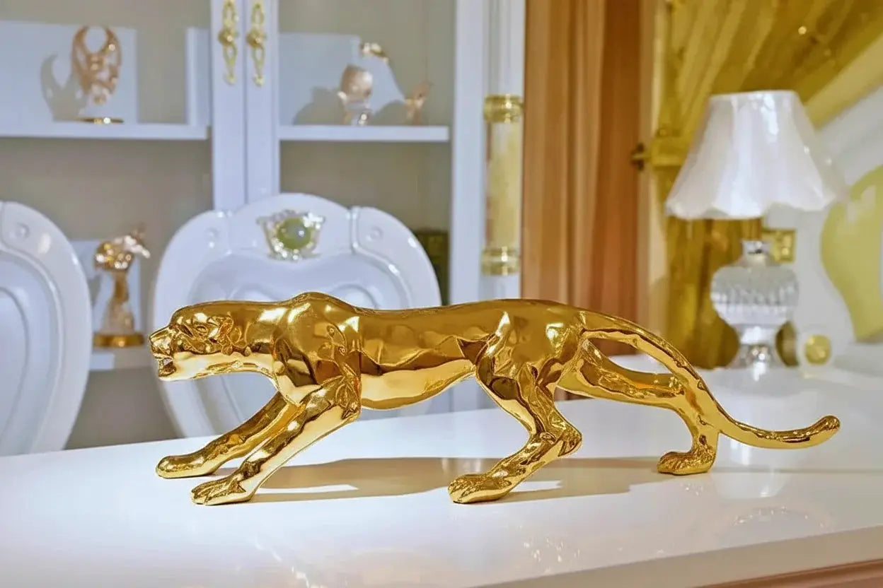 Luxury Geometric Running Panther Sculpture for Modern Home & Office Decor by House Of Avana