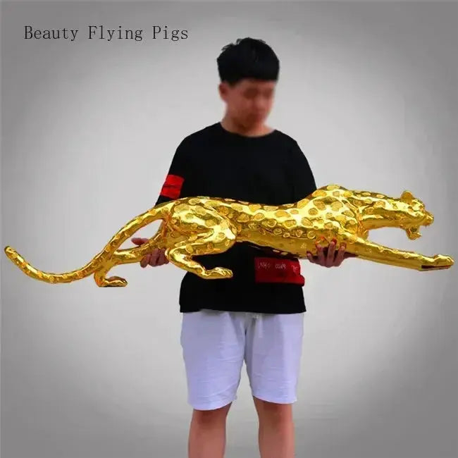 Luxury Geometric Running Panther Sculpture for Modern Home & Office Decor by House Of Avana
