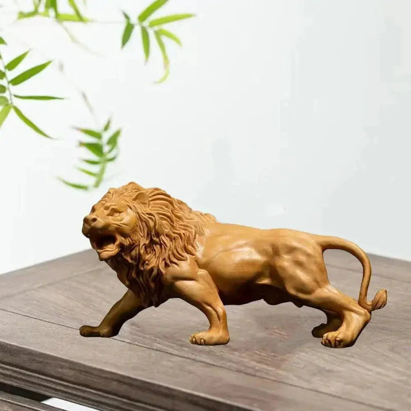 Hand Carved Wooden Lion Sculpture Decorative Figurine by House Of Avana