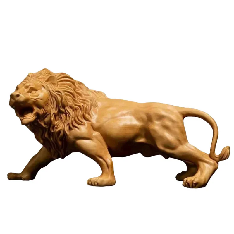 Hand Carved Wooden Lion Sculpture Decorative Figurine by House Of Avana