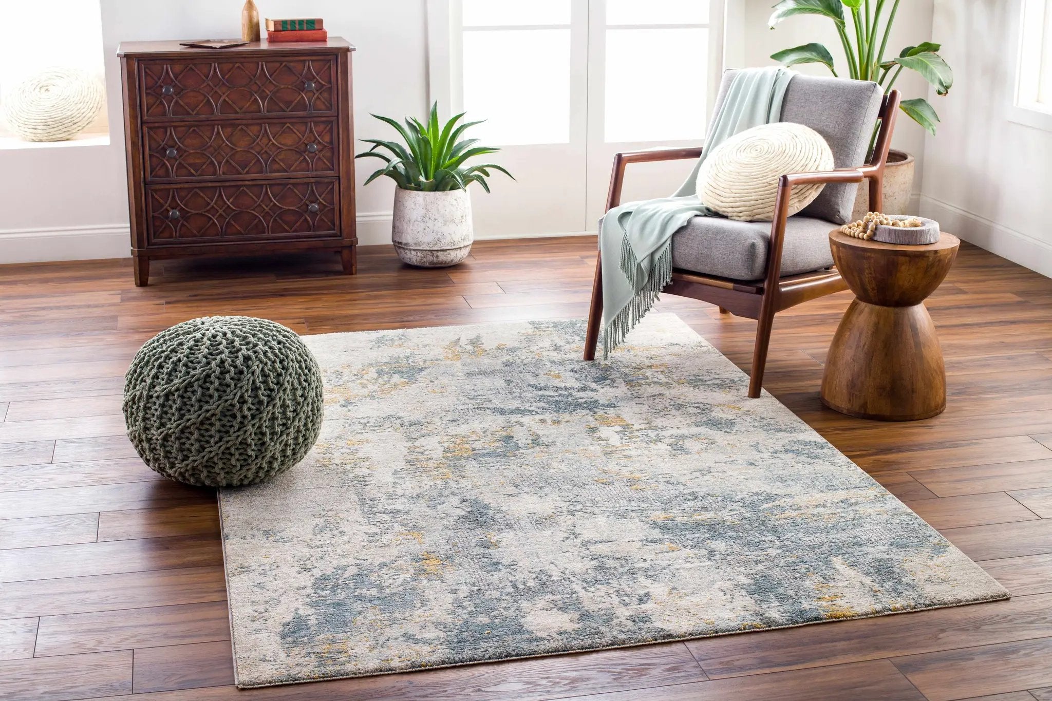 Chaya Textured Abstract Rug with Fringes by Boutique Rugs