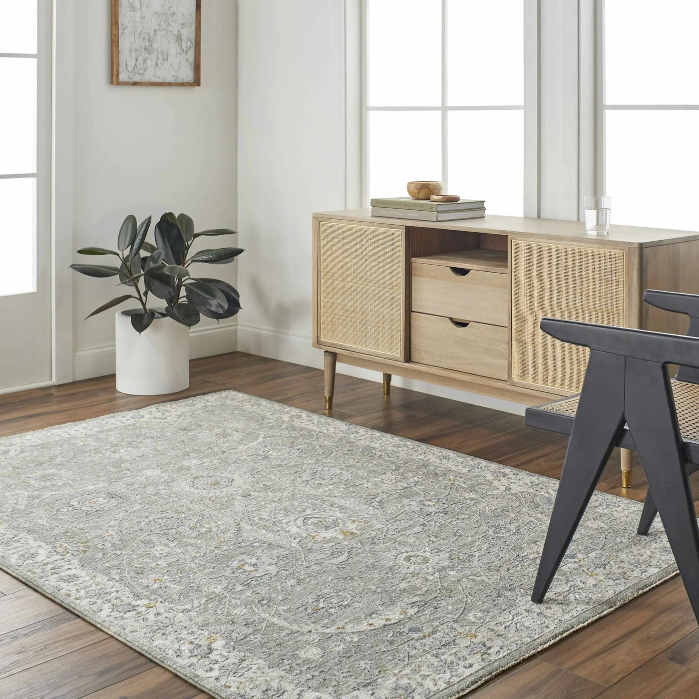 Gauge Gray Blue Textured Rug with Fringes by Boutique Rugs