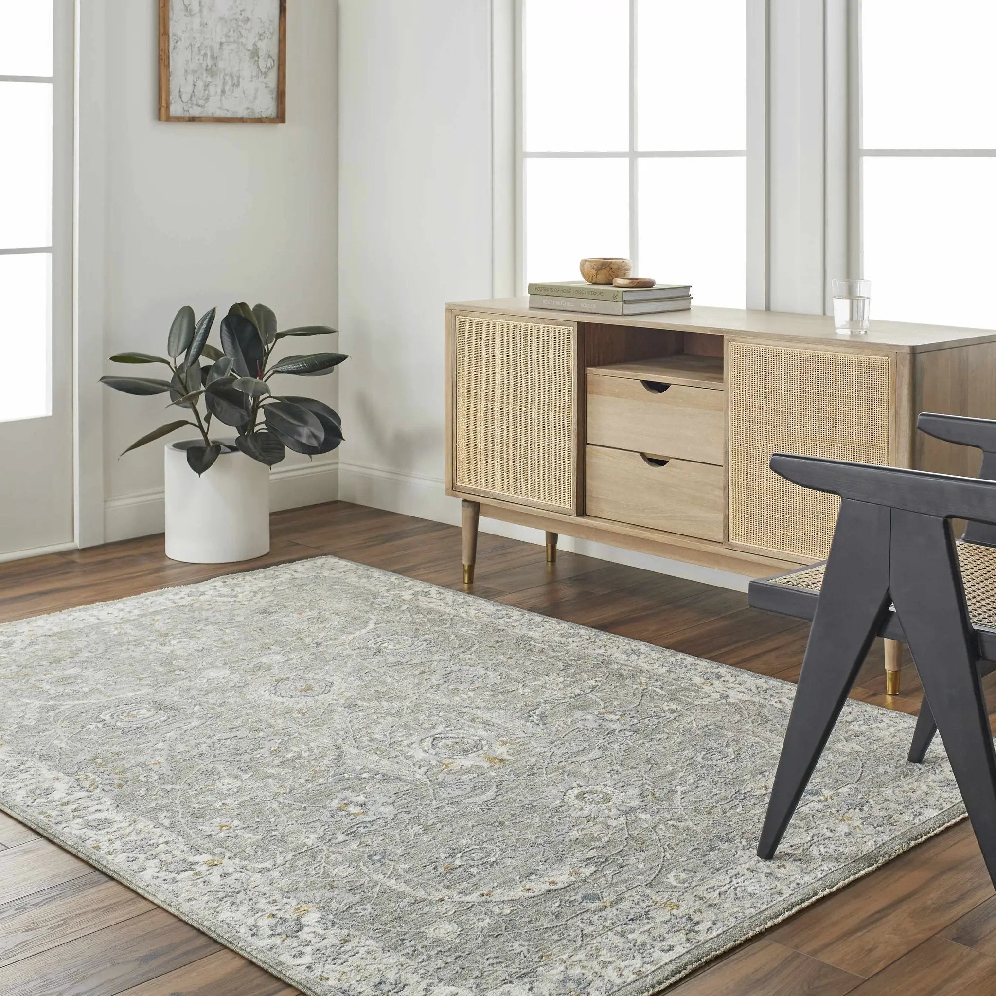 Gauge Gray Blue Textured Rug with Fringes by Boutique Rugs