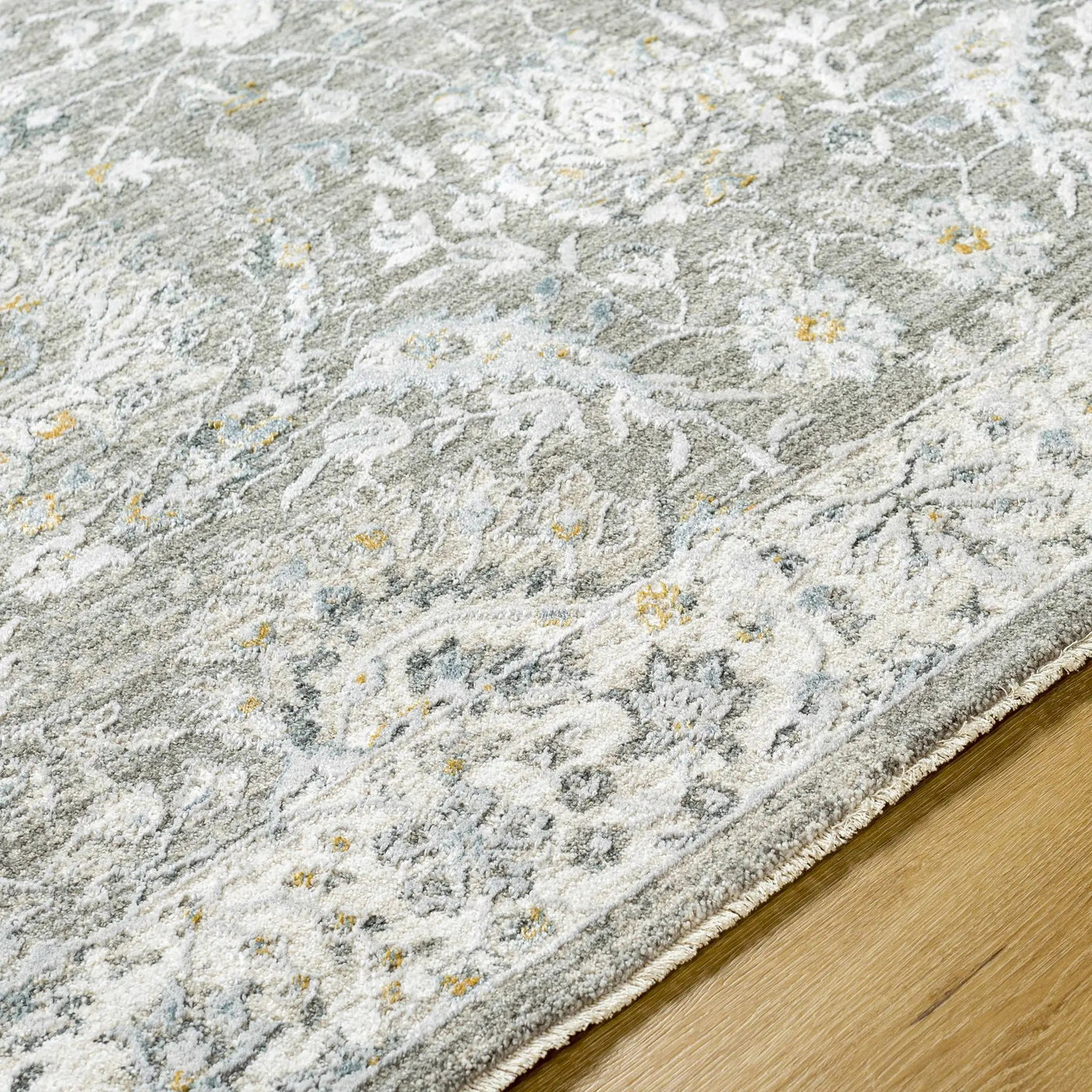 Gauge Gray Blue Textured Rug with Fringes by Boutique Rugs