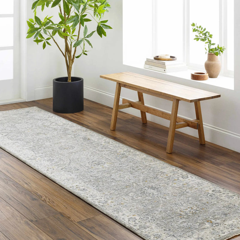 Gauge Gray Blue Textured Rug with Fringes by Boutique Rugs