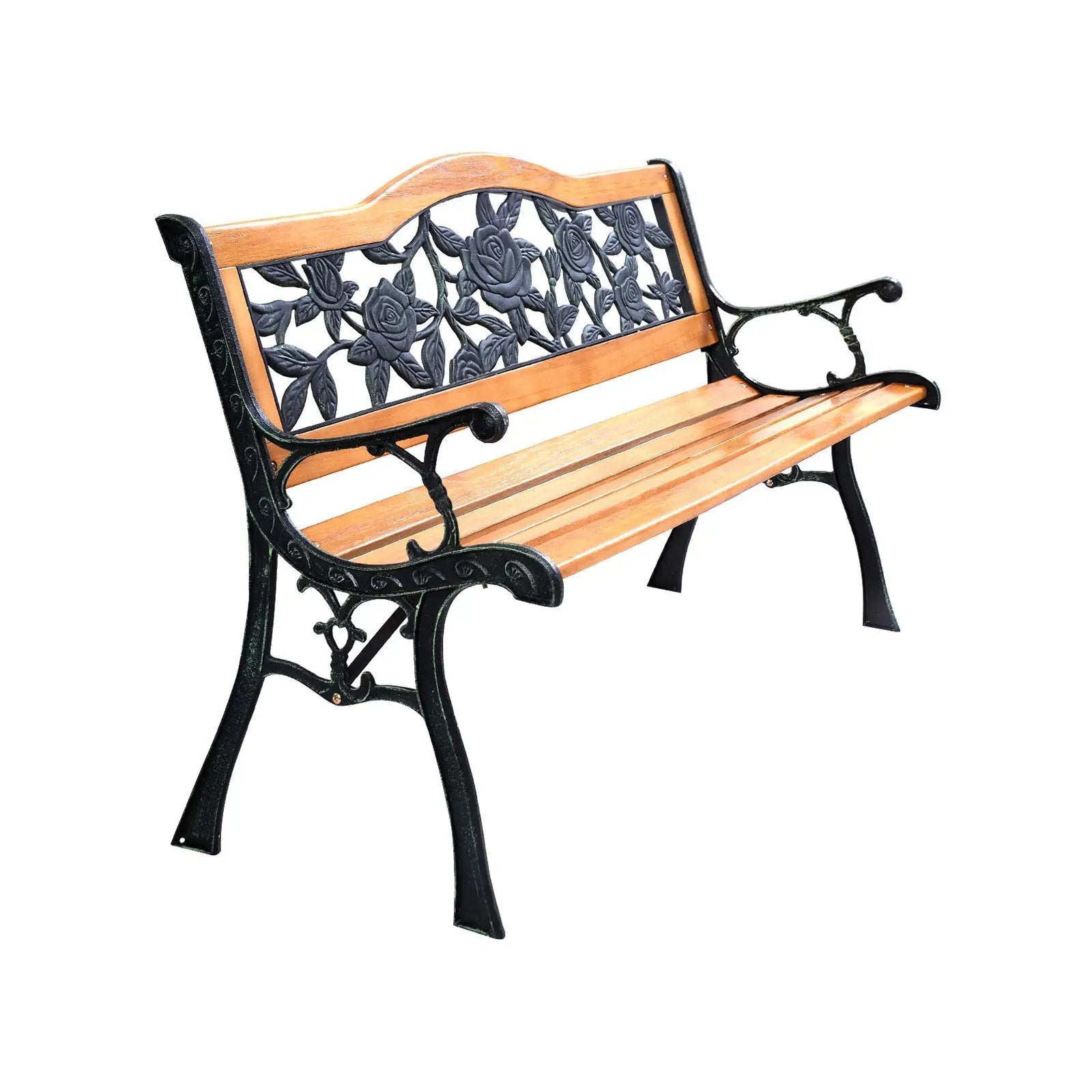 Garden Bench Chair Outdoor Wooden Loveseat with Iron Armrest by DirectDeals