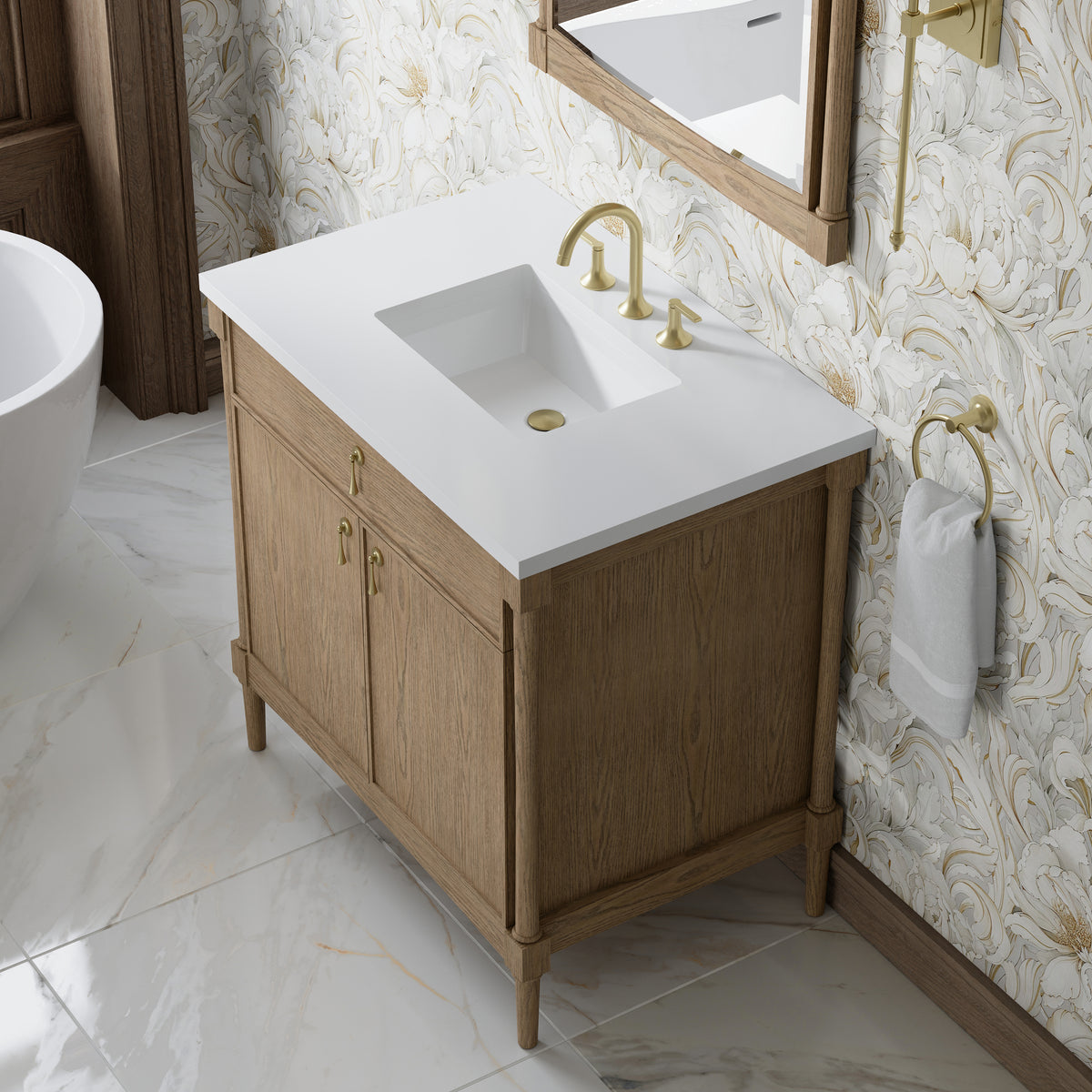 James Martin Kinnsden 36" Single Bathroom Vanity, Weathered Oak, view 37