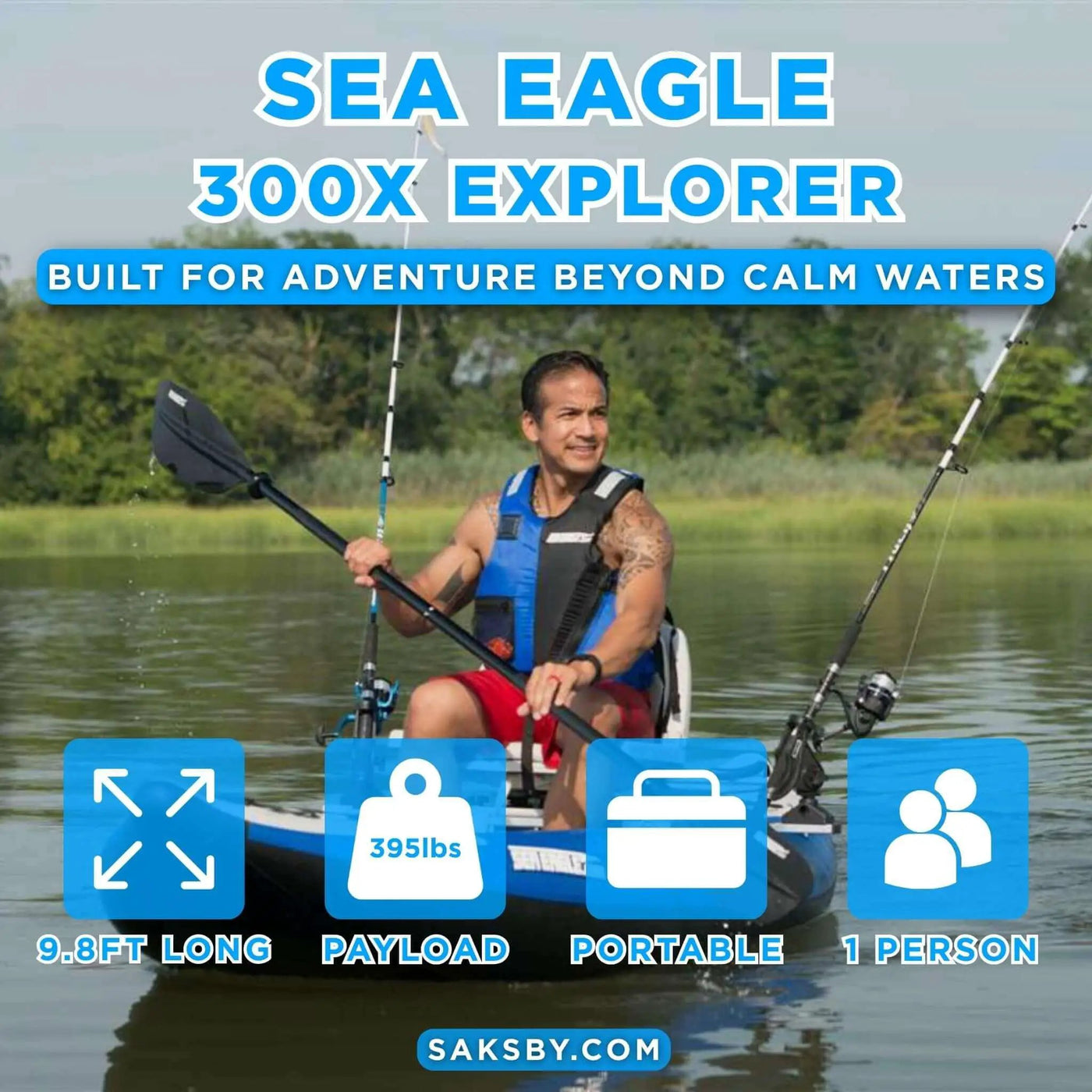 Sea Eagle 300X Explorer 1-Person Inflatable Kayak With Adjustable Footrest [300XK] (SAK18457) by SAKSBY WHOLESALE