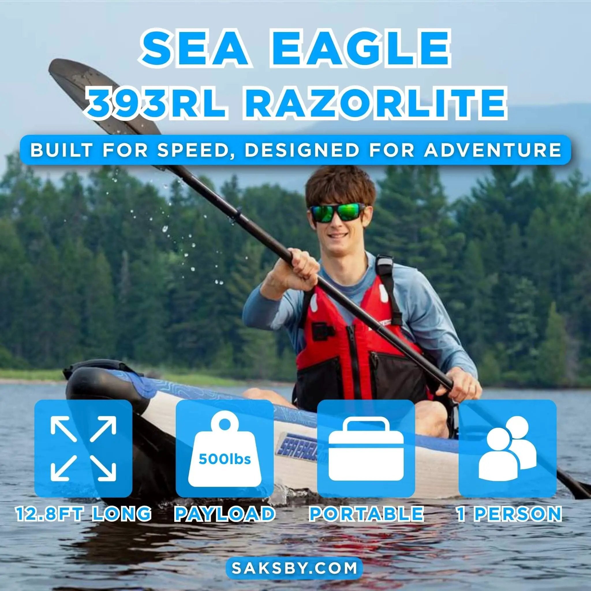 Sea Eagle 393RL RazorLite 1-Person Inflatable Lightweight Kayak With Adjustable Footrests [393RLK] (SAK13961) by SAKSBY WHOLESALE