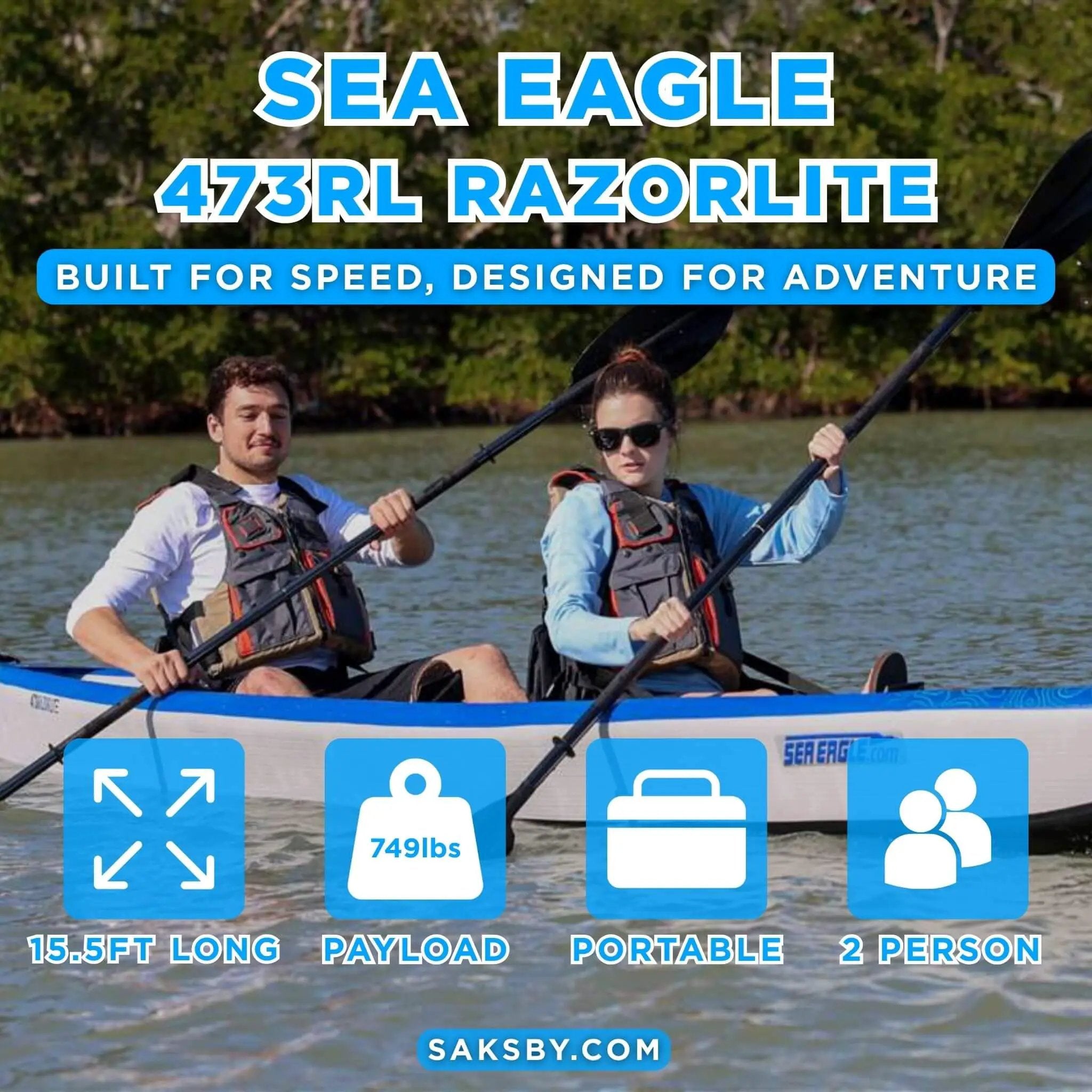 Sea Eagle 473RL RazorLite 2-Person Inflatable Kayak With Adjustable Footrests [473RLK] (SAK98601) by SAKSBY WHOLESALE