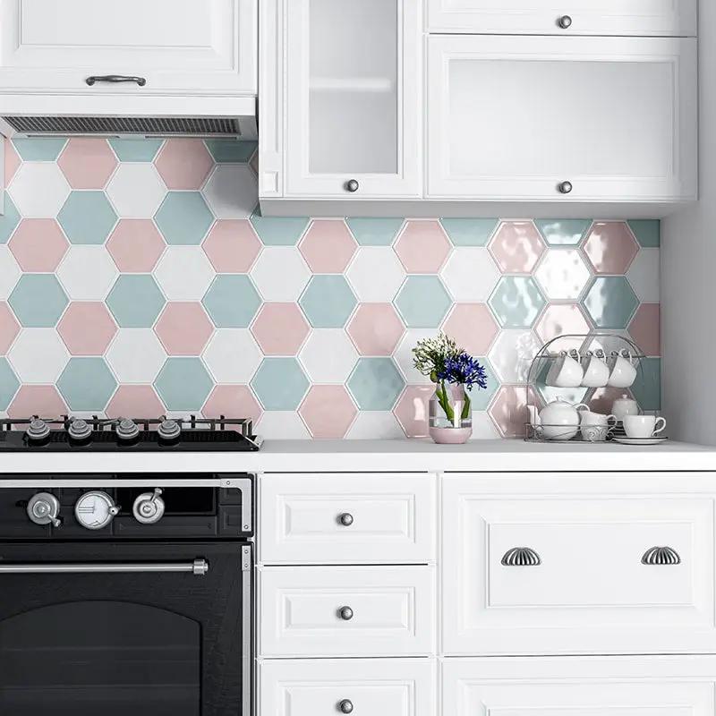 Seafoam Glossy Hexagon 5 Ceramic Tiles room scene