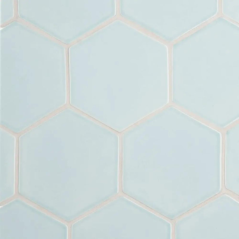 Seafoam Glossy Hexagon 5 Ceramic Tiles closeup 1