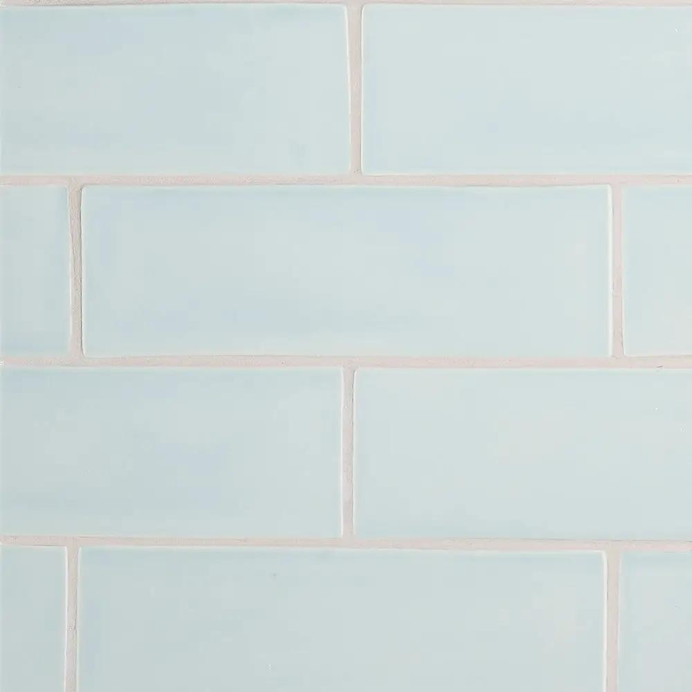 Seafoam Glossy Subway Ceramic Tiles 3x9 closeup 1