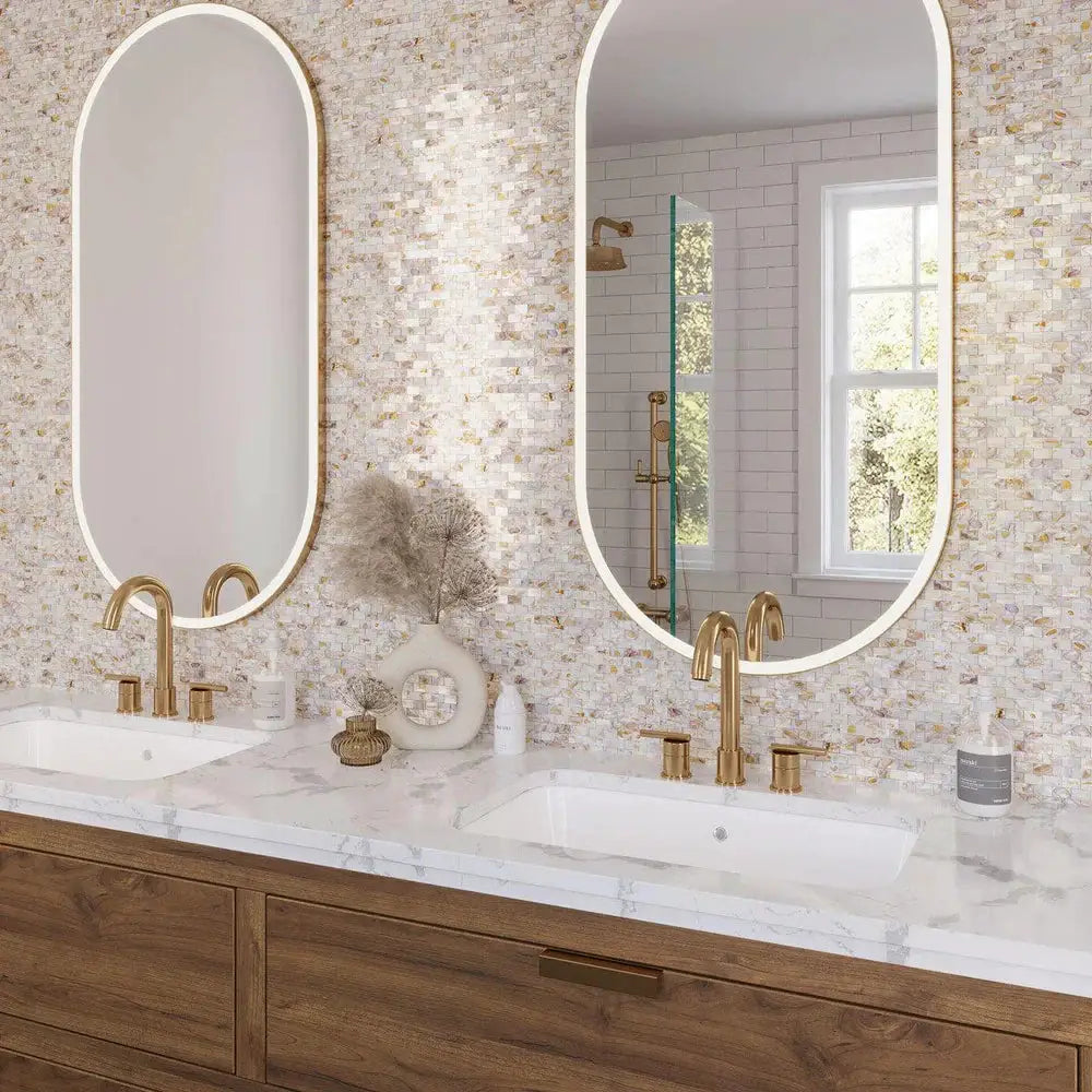 White Beige 12x12 Polished Brick Shell Mother of Pearl Mosaic Tile (20 pack, 18.52 sq ft/case) by Apollo Tile