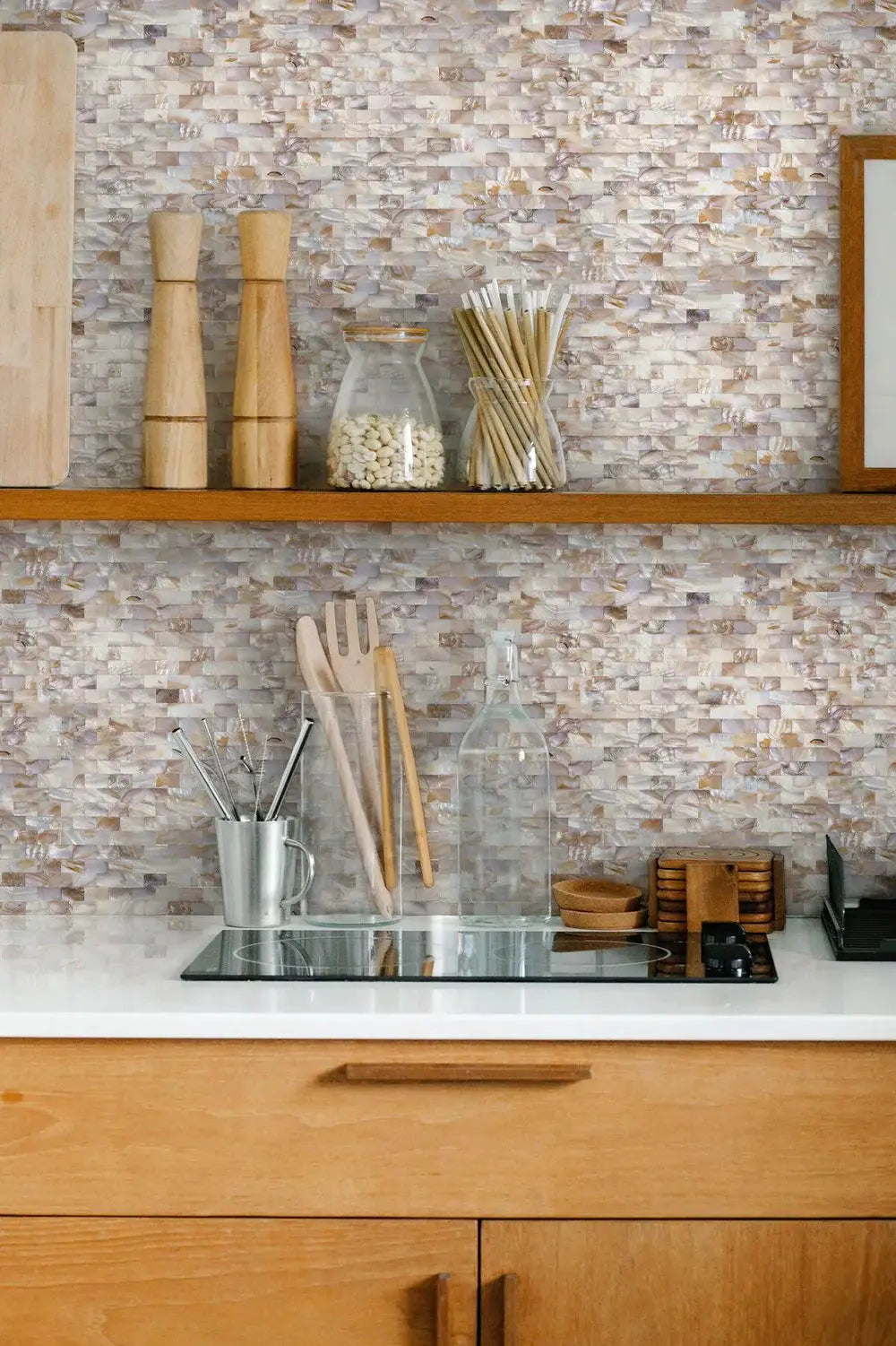 White Beige 12x12 Polished Brick Shell Mother of Pearl Mosaic Tile (20 pack, 18.52 sq ft/case) by Apollo Tile