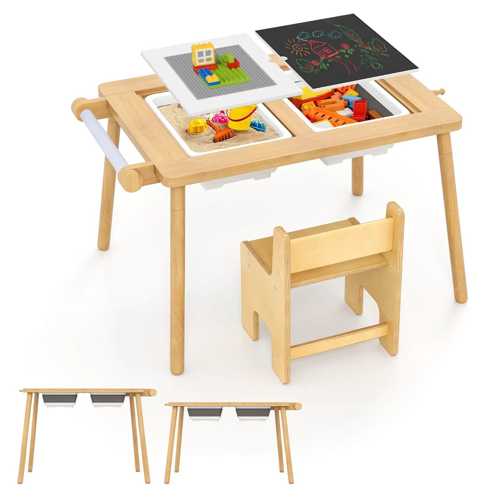 Sensory Table and Chair Set for Kids 2-8 with Foldable Bins by DirectDeals