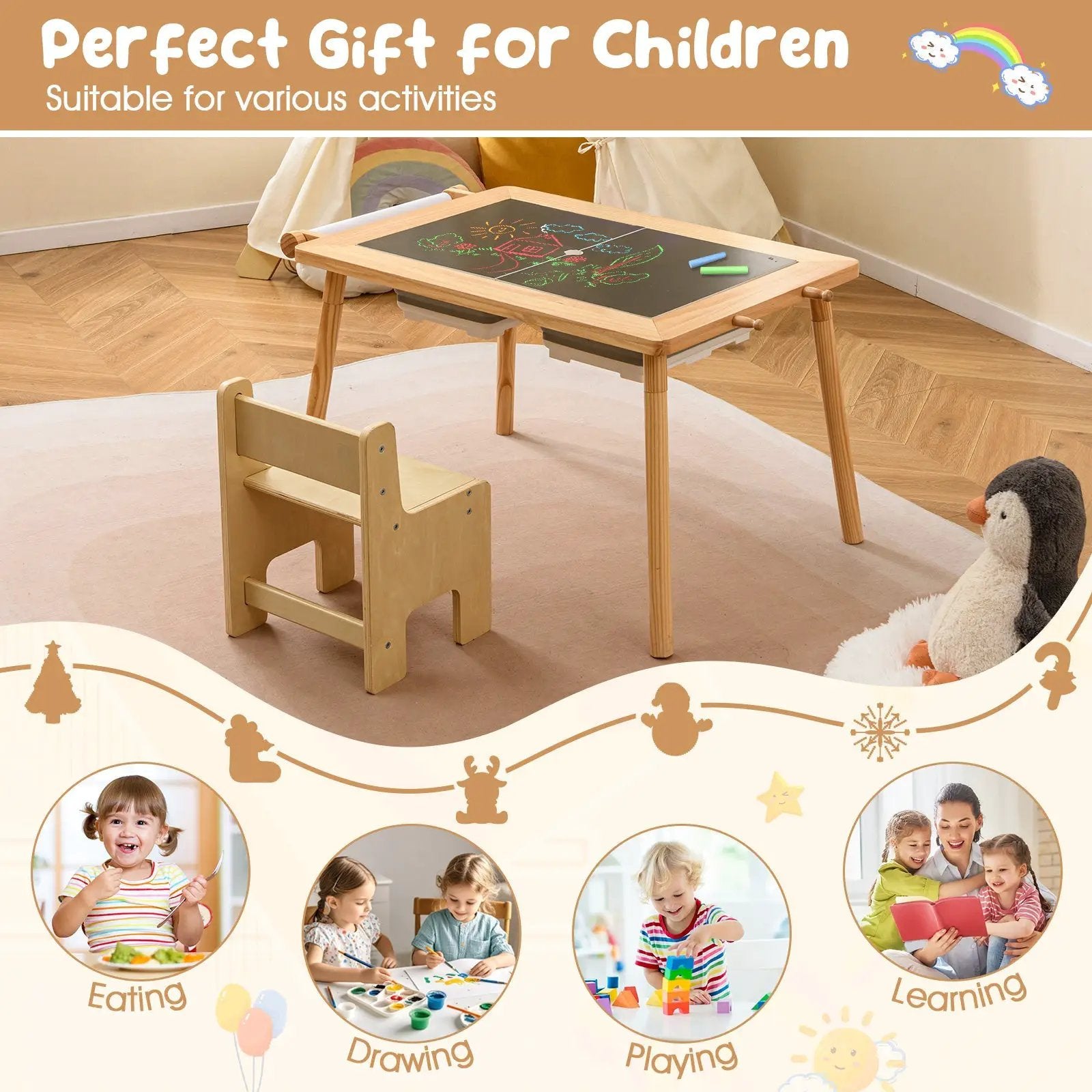 Sensory Table and Chair Set for Kids 2-8 with Foldable Bins by DirectDeals
