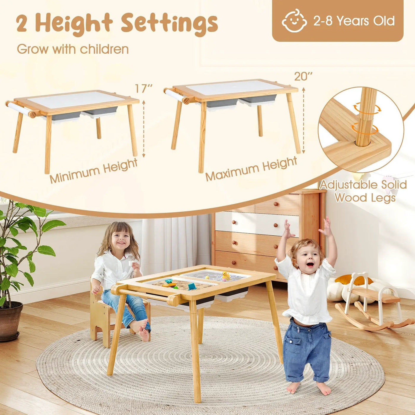 Sensory Table and Chair Set for Kids 2-8 with Foldable Bins by DirectDeals