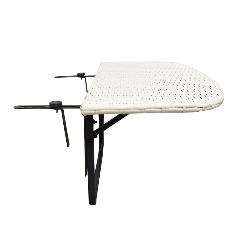 White Wicker Foldable Patio Balcony Table with Adjustable Clamps by Sharicks