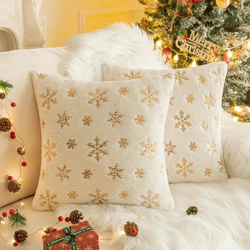 Sequin Snowflake Pillow Cover Set, 2pcs Golden Silvery Throw Pillows by House Of Avana