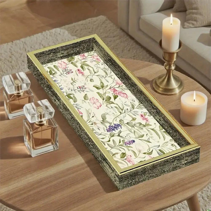 Serving Tray - Decorative Glass Golden by House Of Avana