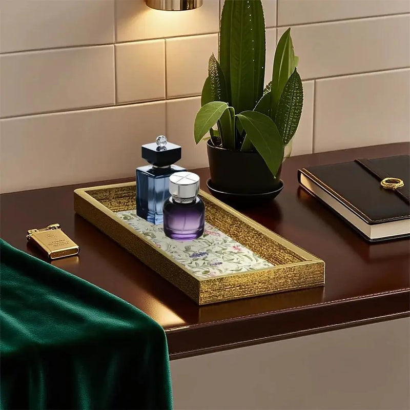 Serving Tray - Decorative Glass Golden by House Of Avana