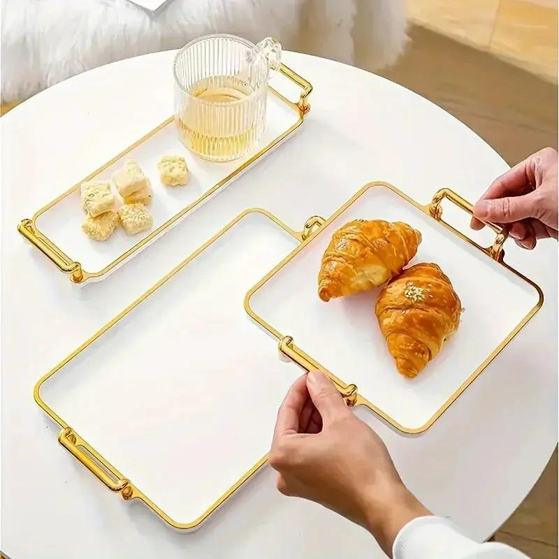 Serving Tray - Handles Ivory Golden by House Of Avana